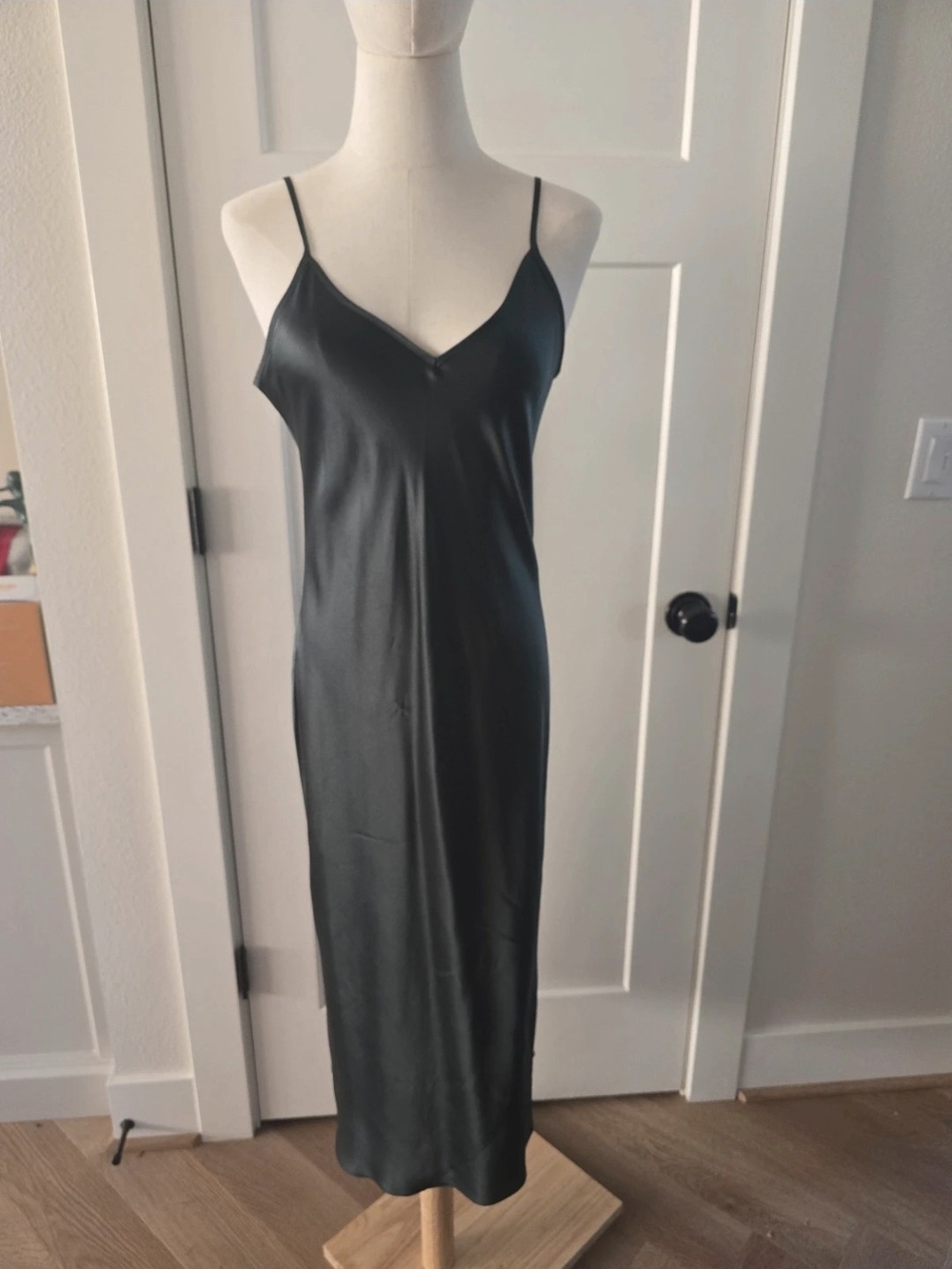 Quince Black Satin Maxi Slip Dress